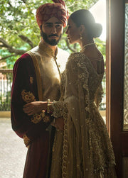 Pakistani Peplum Lehnga in Gold Color for Wedding Side Look