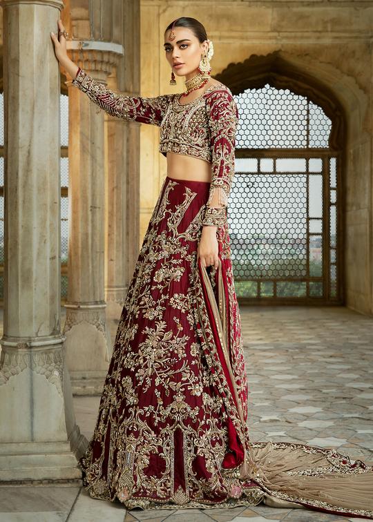 Pakistani Red Bridal Lehnga Choli for Wedding Lehnga View