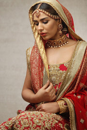 Pakistani Red Bridal Lehnga for Wedding Close Up