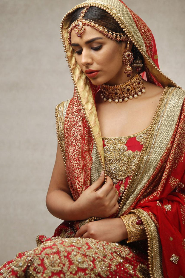 Pakistani Red Bridal Lehnga for Wedding Close Up
