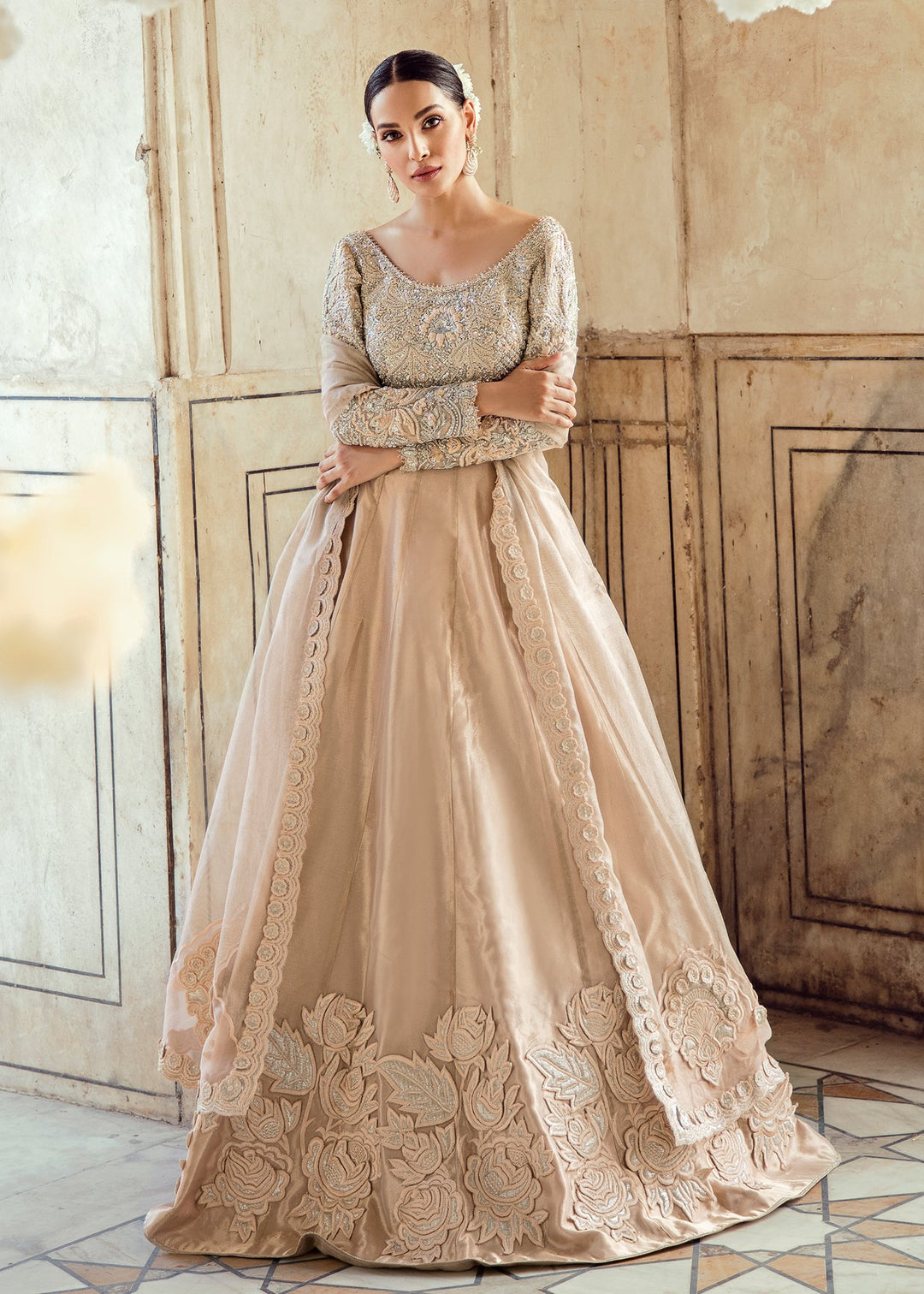 Pakistani Wedding Bridal Lehnga Dress in Ice Pink Color Overall Look