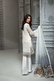 Pakistani White Chiffon Dress for Party Backside View