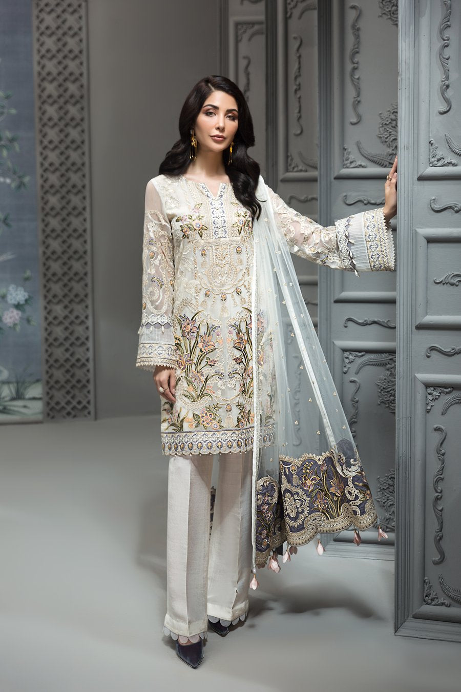 white chiffon dress pakistani Pakistani White Dresses