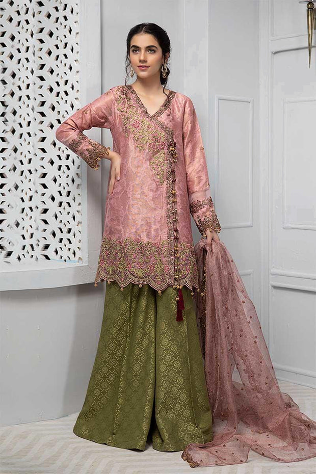 Pakistani angrakha dress in beautiful pink color