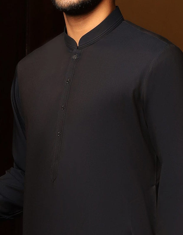 Pakistani boys eid dress in dark blue color with machine embroidery # K2352