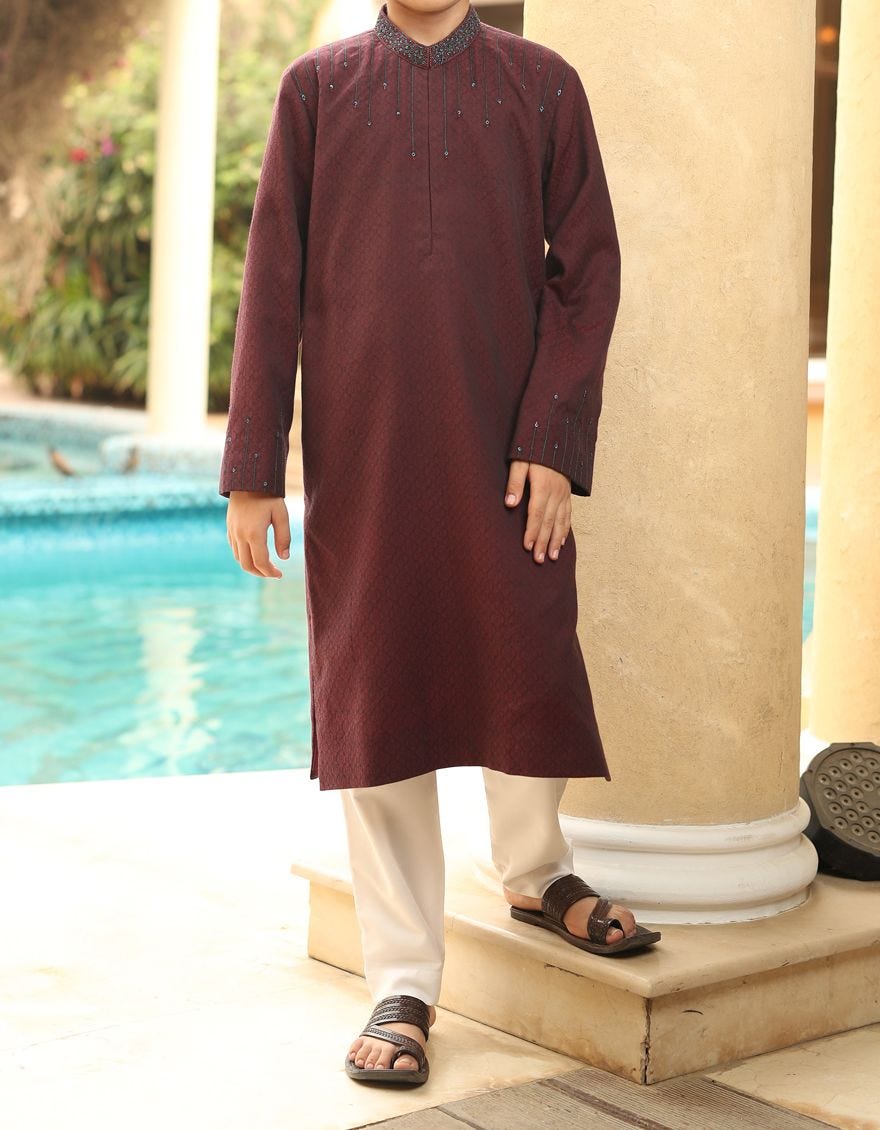 Graceful Pakistani boys kurta in maroon color 