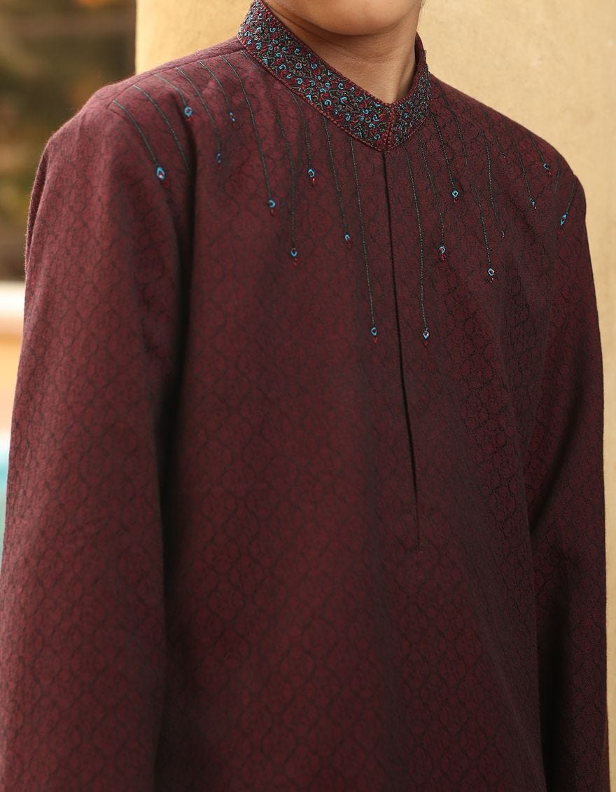 Graceful Pakistani boys kurta in maroon color # K2302