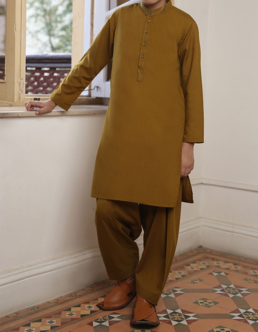 Beautiful Pakistani boys outfit in dark brown color # K2301