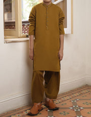 Beautiful Pakistani boys outfit in dark brown color