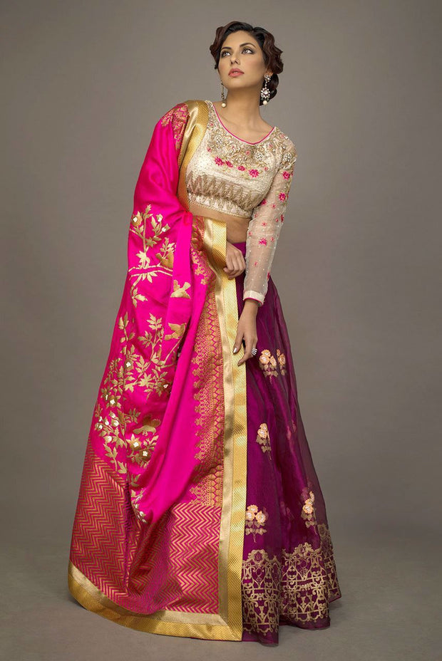 Beautiful Pakistani bridal lehnga dress embroidered in purple color # B3430