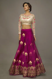 Beautiful Pakistani bridal lehnga dress embroidered in purple color