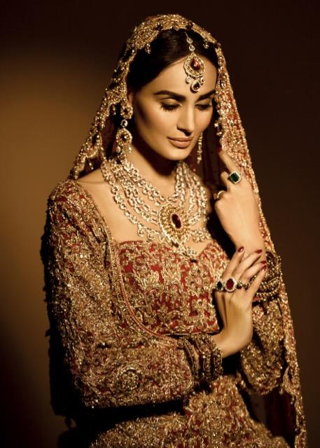Latest Pakistani bridal outfit embroidered in carmine red color # B3383