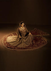 Latest Pakistani bridal outfit embroidered in carmine red color # B3383