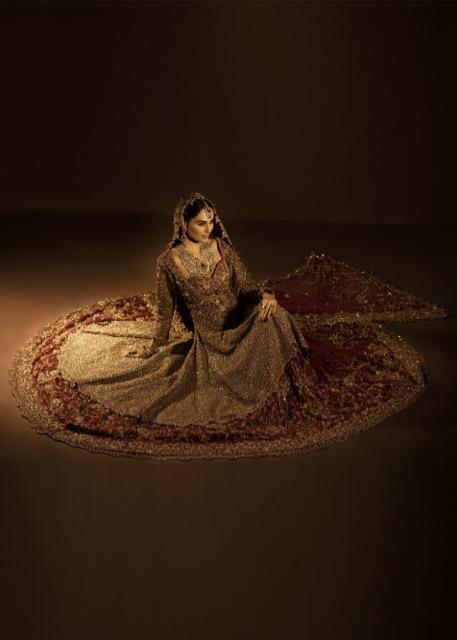 Latest Pakistani bridal outfit embroidered in carmine red color # B3383