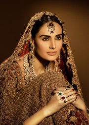 Latest Pakistani bridal outfit embroidered in carmine red color # B3383