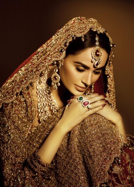 Latest Pakistani bridal outfit embroidered in carmine red color # B3383