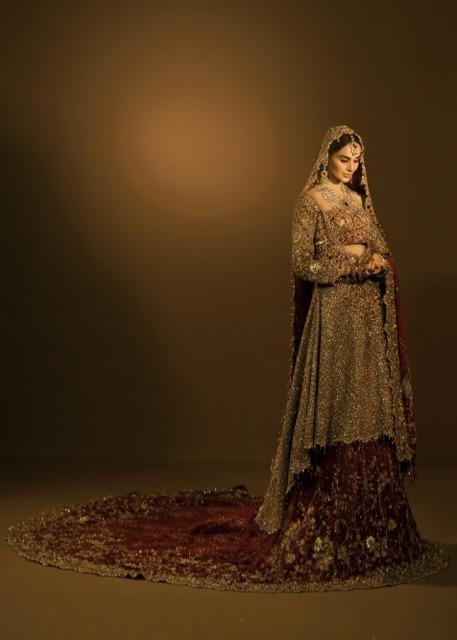 Latest Pakistani bridal outfit embroidered in carmine red color # B3383