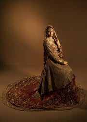 Latest Pakistani bridal outfit embroidered in carmine red color