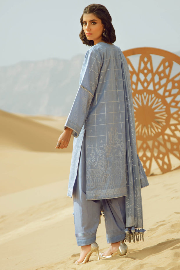 Latest Summer printed Pakistani casual lawn dress in blue color # P2503