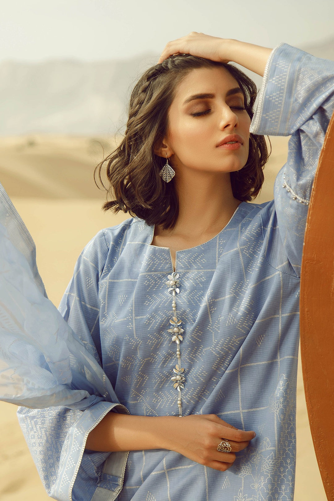 Latest Summer printed Pakistani casual lawn dress in blue color # P2503