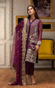 Beautiful Pakistani chiffon dress for party in purple color # P2235