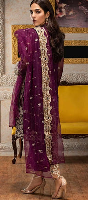 Beautiful Pakistani chiffon dress for party in purple color # P2235