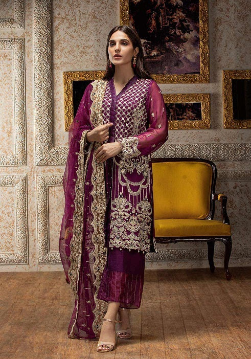 Beautiful Pakistani chiffon dress for party in purple color 