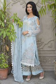 Beautiful Pakistani chiffon dress in aqua-blue color