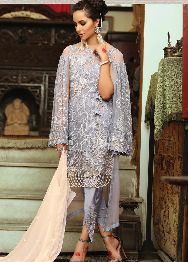 Pakistani chiffon dress in lavender colour