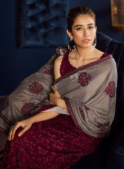Beautiful Pakistani chiffon embroidered dress in magenta color # P2463