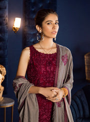 Beautiful Pakistani chiffon embroidered dress in magenta color