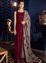 Beautiful Pakistani chiffon embroidered dress in magenta color # P2463