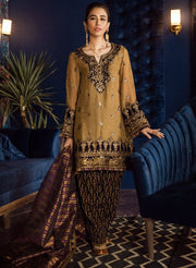 Beautiful Pakistani chiffon embroidered outfit in tobacco color # P2467