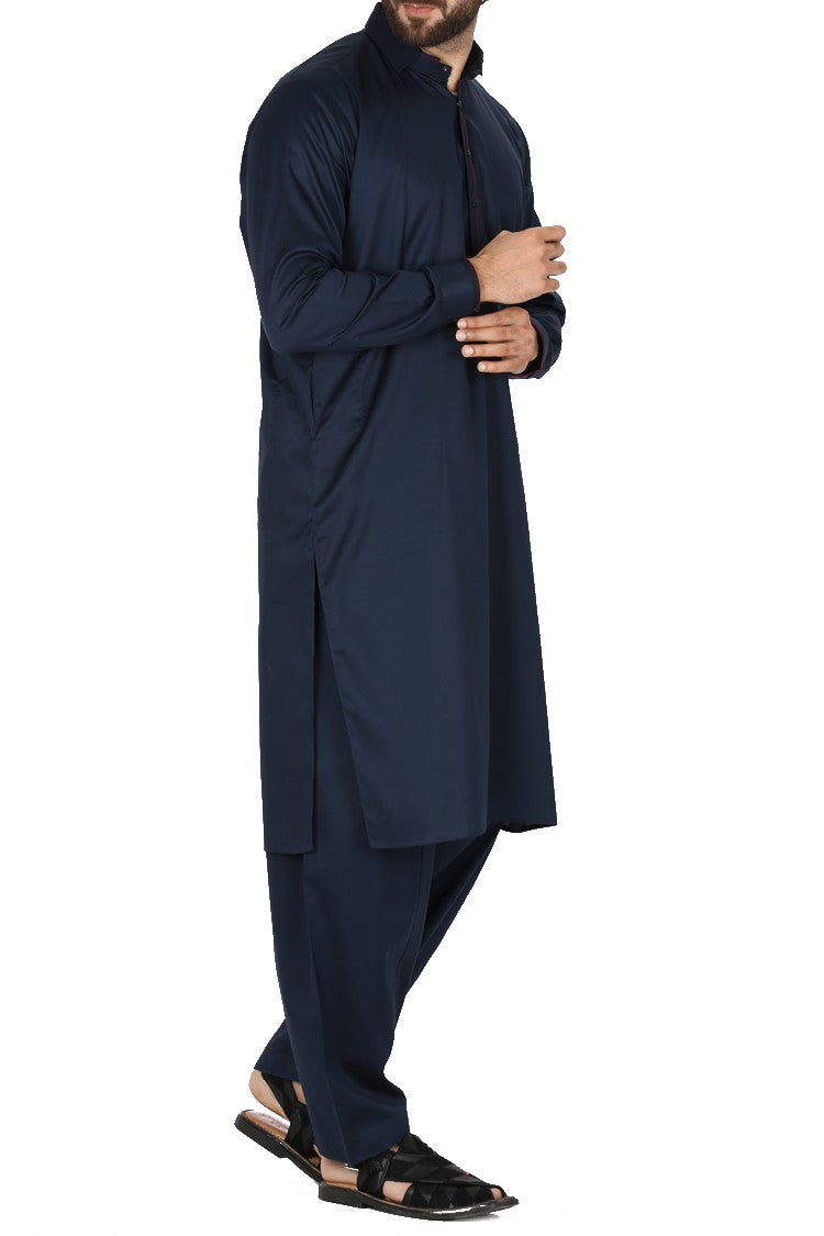 Pakistani dark blue kameez shalwar for men