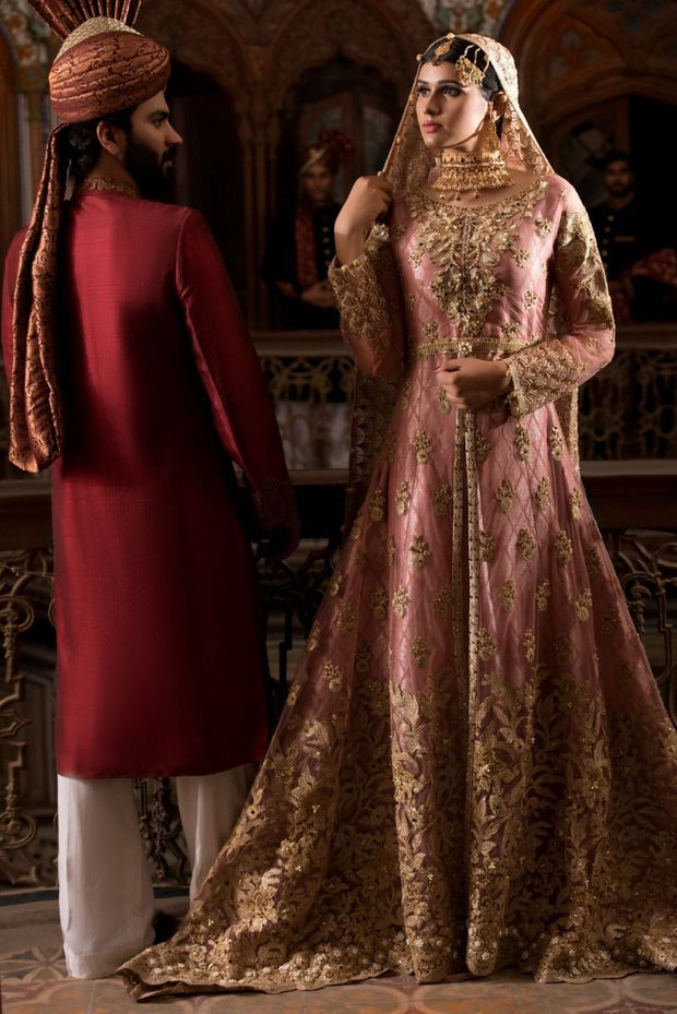 Beautiful Pakistani designer bridal dress in tea pink color # B3303