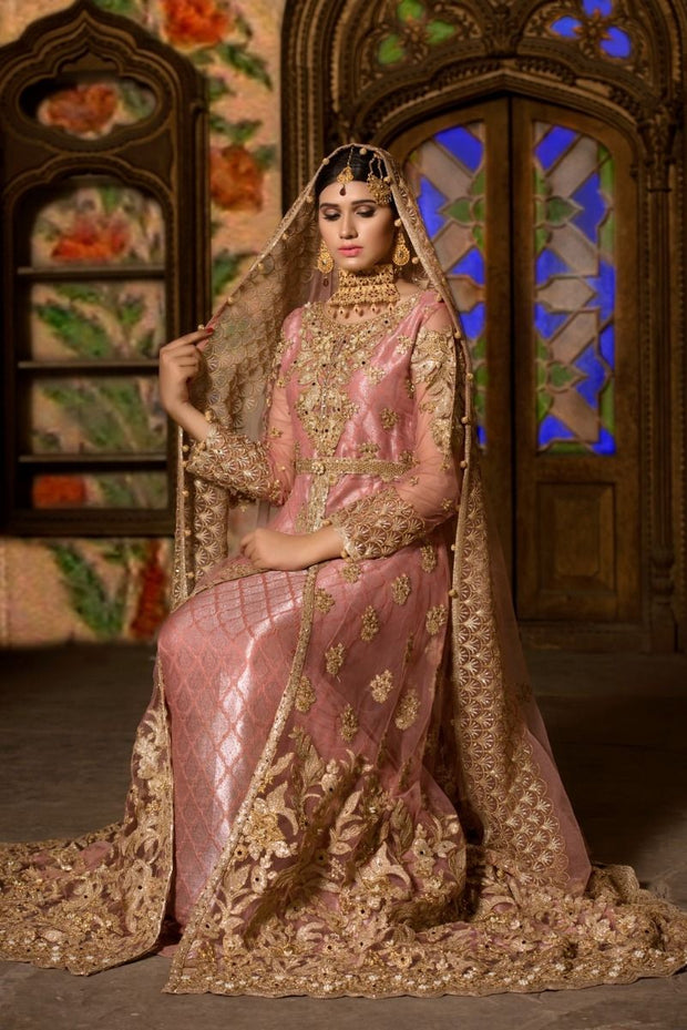 Beautiful Pakistani designer bridal dress in tea pink color # B3303