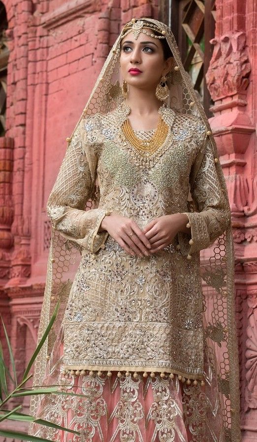 Beautiful Pakistani designer bridal outfit in skin color B3302