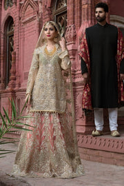 Beautiful Pakistani designer bridal outfit in skin color # B3302
