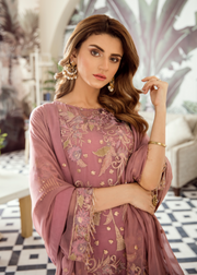 Latest Pakistani designer chiffon dress in lavender pink color # P2417