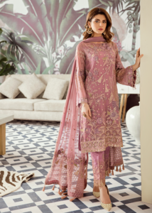 Latest Pakistani designer chiffon dress in lavender pink color # P2417