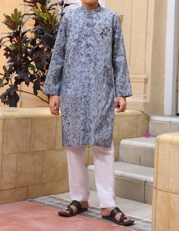 Graceful Pakistani designer kurta for boys in grey