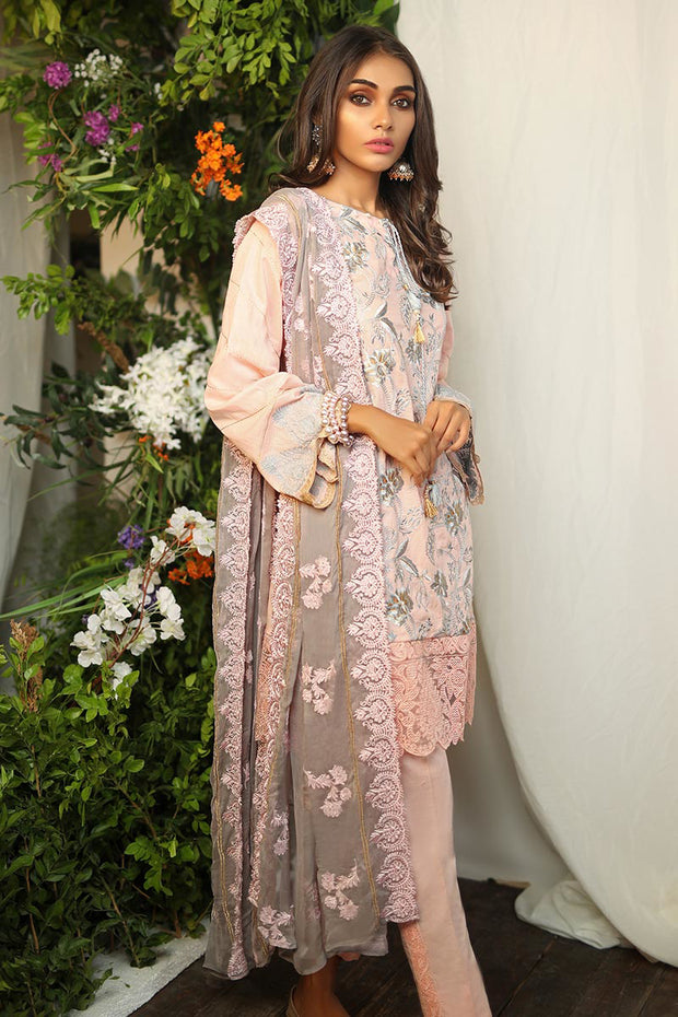 Pakistani designer lawn dress in pink color thread embroidered # P2265