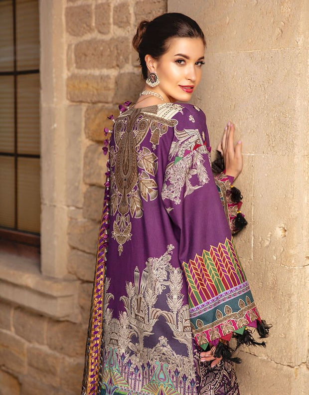 Latest embroidered Pakistani designer linen dress in purple color