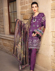 Latest embroidered Pakistani designer linen dress in purple color # P2413