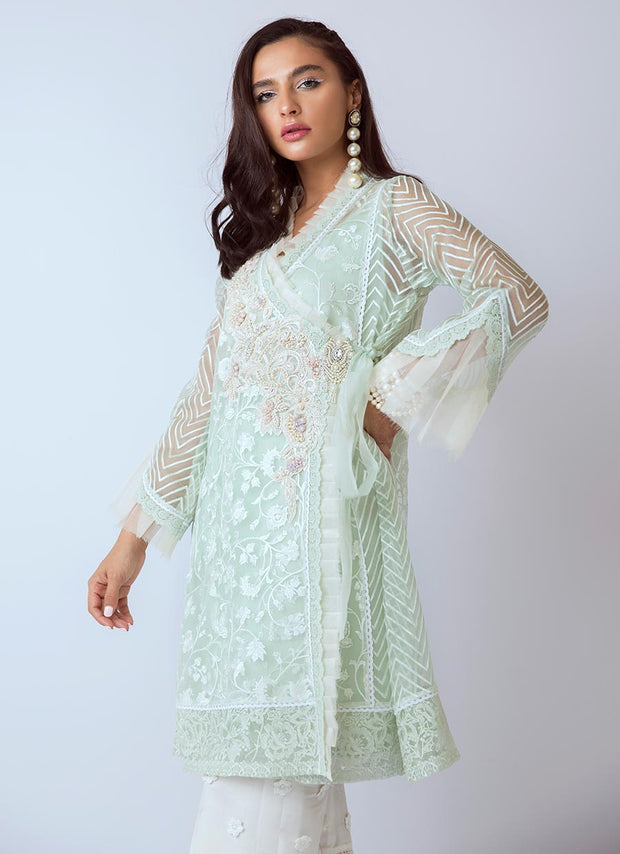 Latest Pakistani designer organza dress in aqua color # P2268