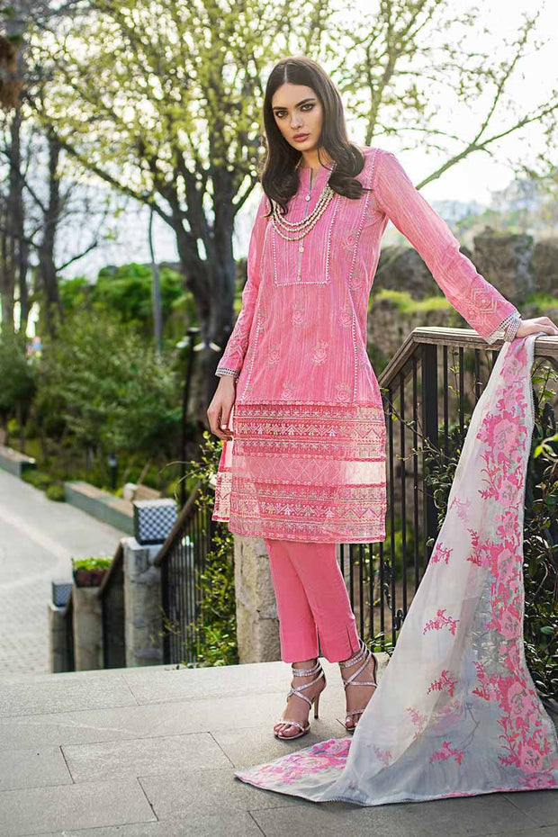 Latest Pakistani Eid dress embroidered in pink color # P2219