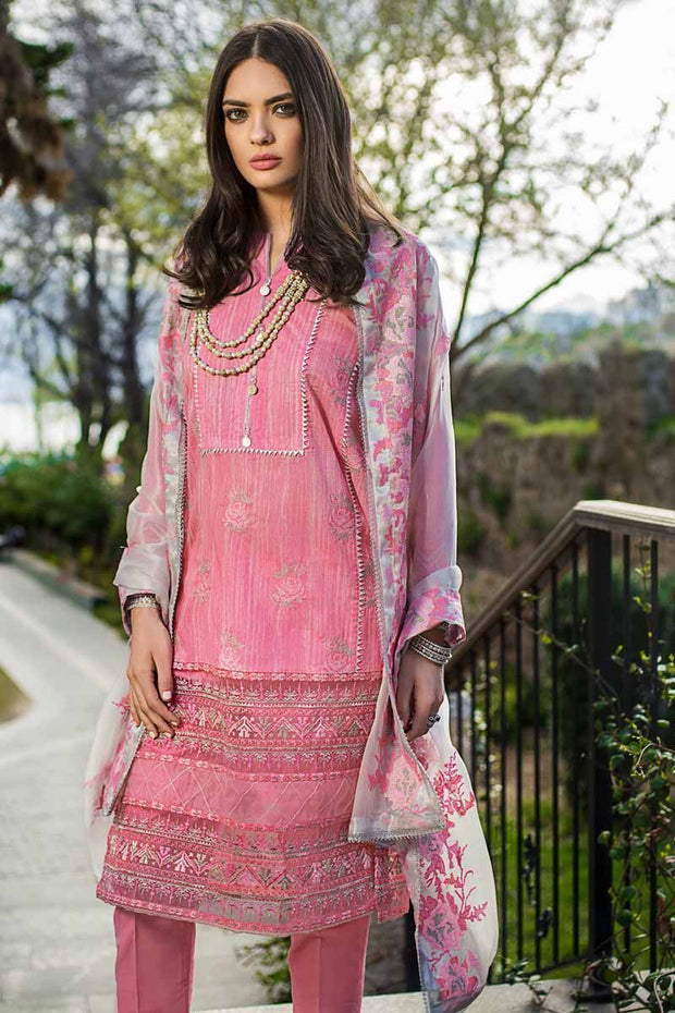 Latest Pakistani Eid dress embroidered in pink color