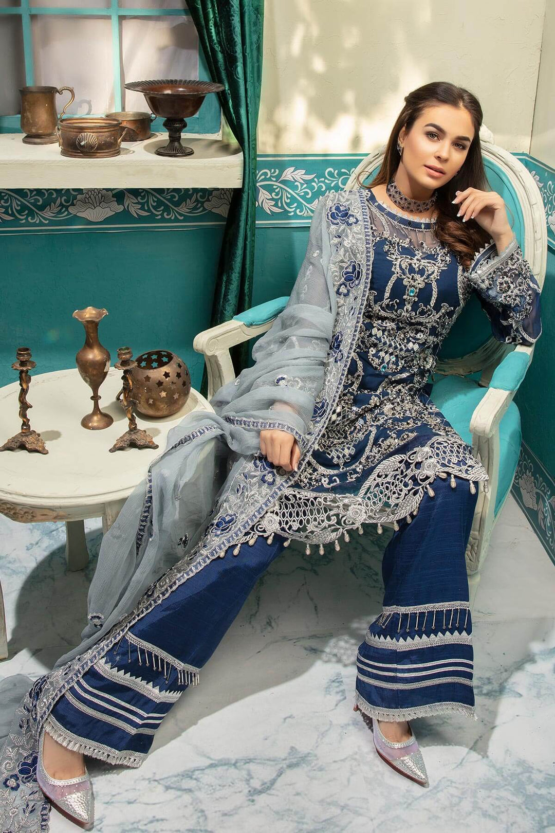 Pakistani eid outfit for girls Chiffon Embroidered – Nameera by Farooq