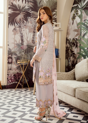 Latest Pakistani embroidered chiffon dress in grey and pink color # P2422