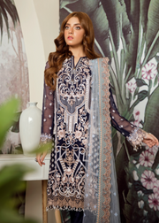 Latest Pakistani embroidered chiffon outfit in dark blue color # P2423